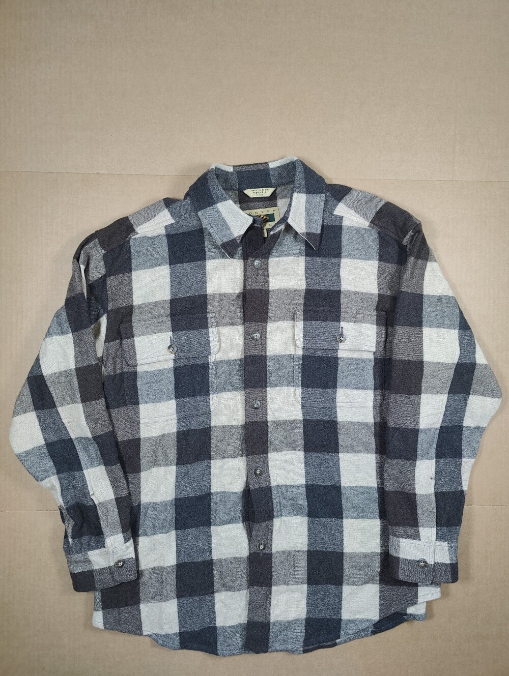 Joseph Abboud Men Wool Brown Plaid Flannel Button Down Shirt Size M
